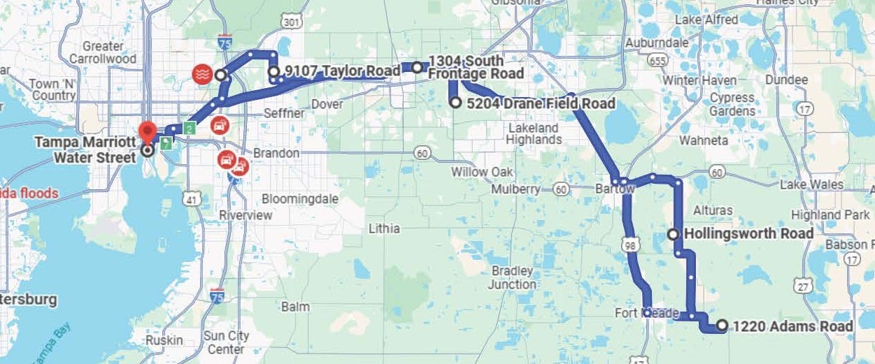 Map to Tampa Marriott